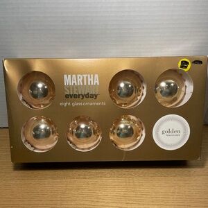 Vtg Martha Stewart Everyday Glass Christmas Ornaments Set of 8 Golden Traditions